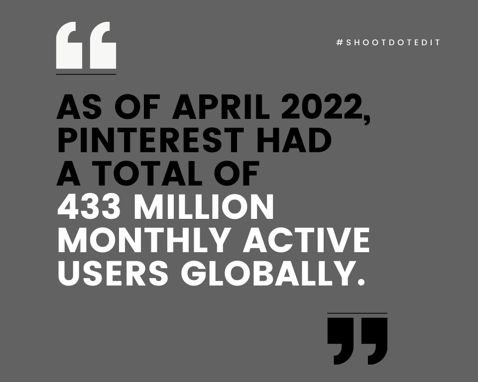 infographic stating as of April 2022, Pinterest had a total of 433 million monthly active users around the globe