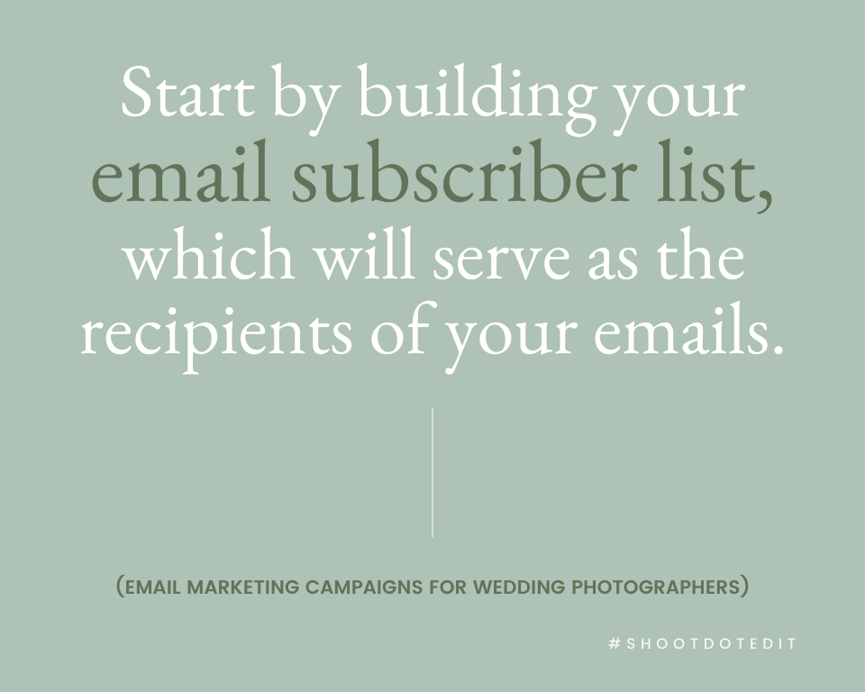 infographic stating start by building your email subscriber list which will serve as the recipients of your emails