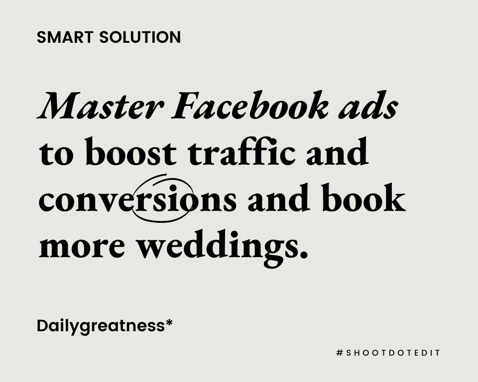 infographic stating master facebook ads to boost conversions and traffic and book more weddings