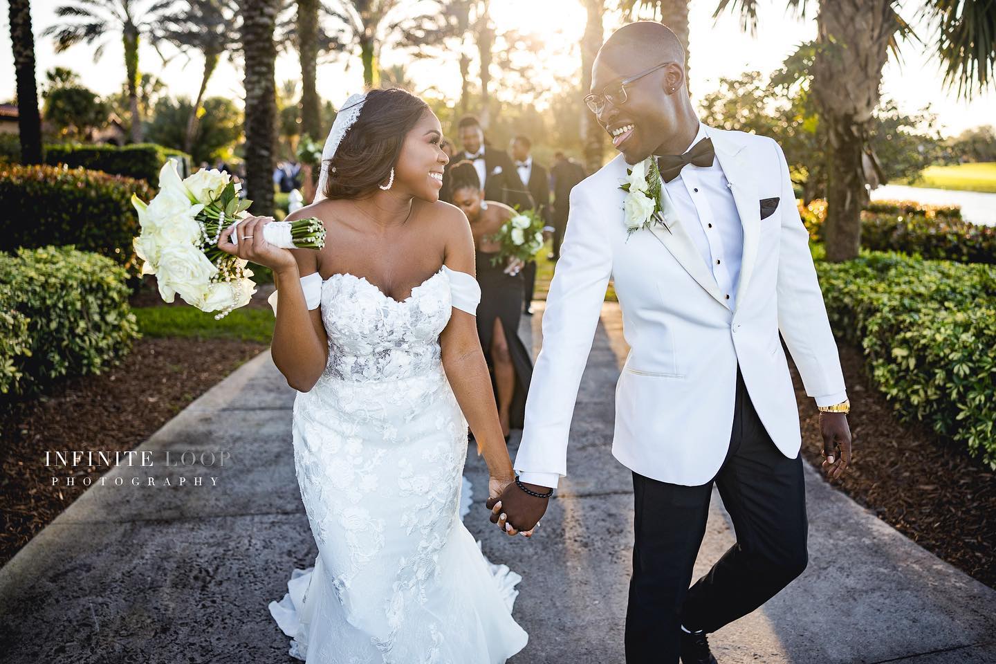 A bride and groom walking down the aisle after the wedding ceremony