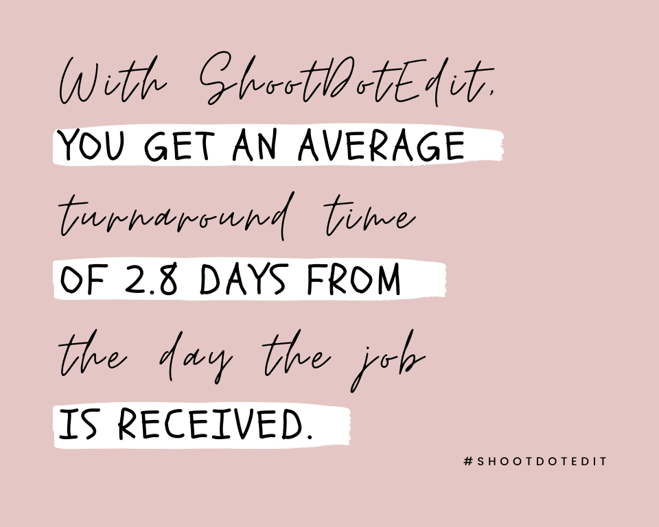 infographic stating with ShootDotEdit you get an average turnaround time of 2.8 days from the day the job is received