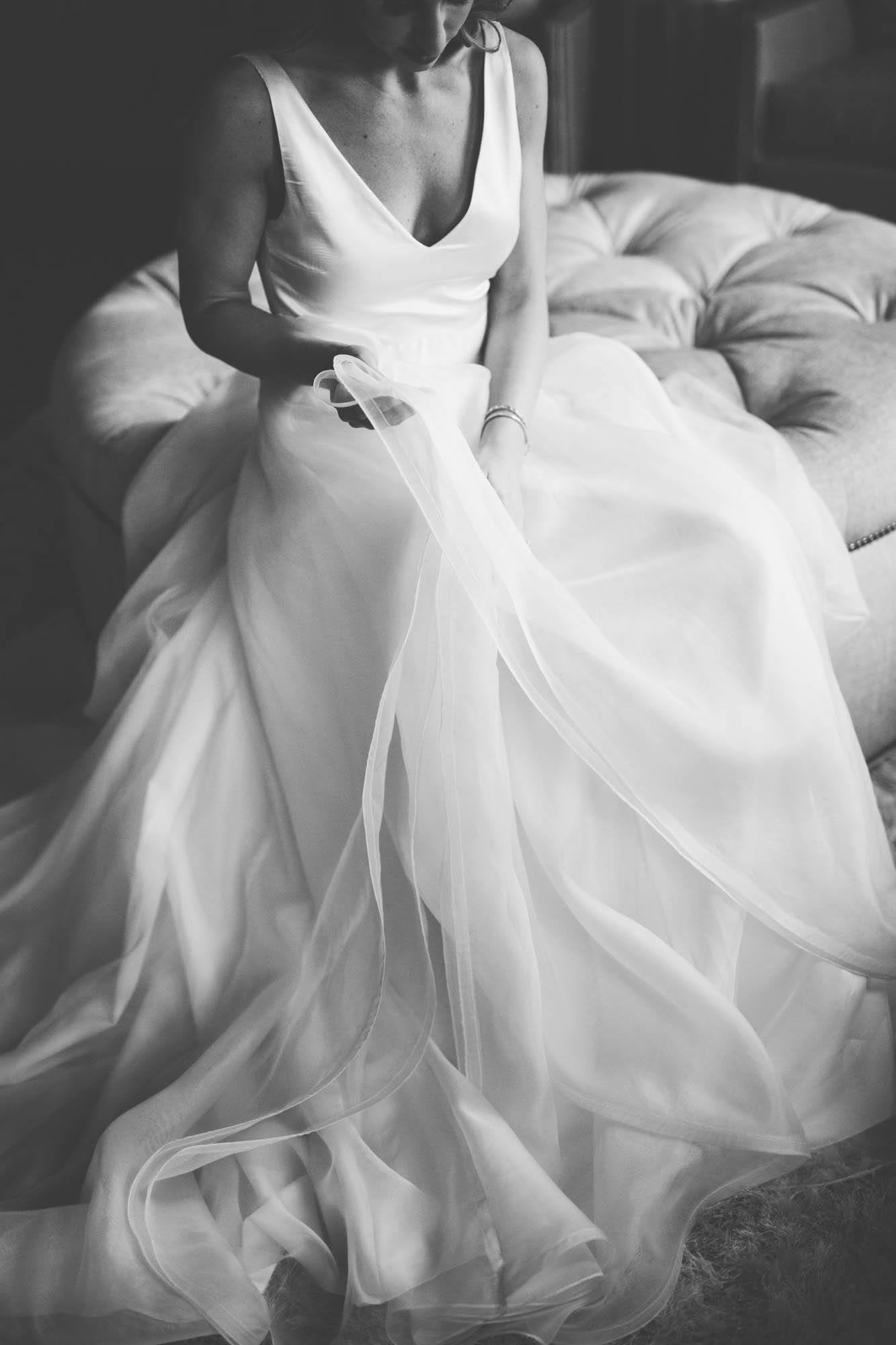 a bridal in her wedding attire getting ready