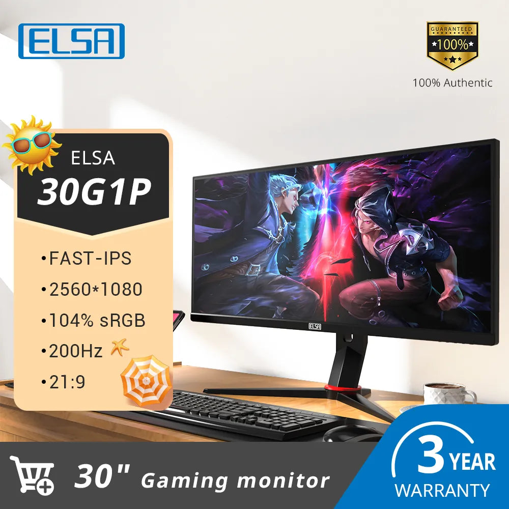 ELSA 30 Inch Monitor 100Hz/200Hz IPS  Desktop 21 to 9 Wide Screen Gaming Monitor QHD  Tablet Screeb Computer Display 2560*1080