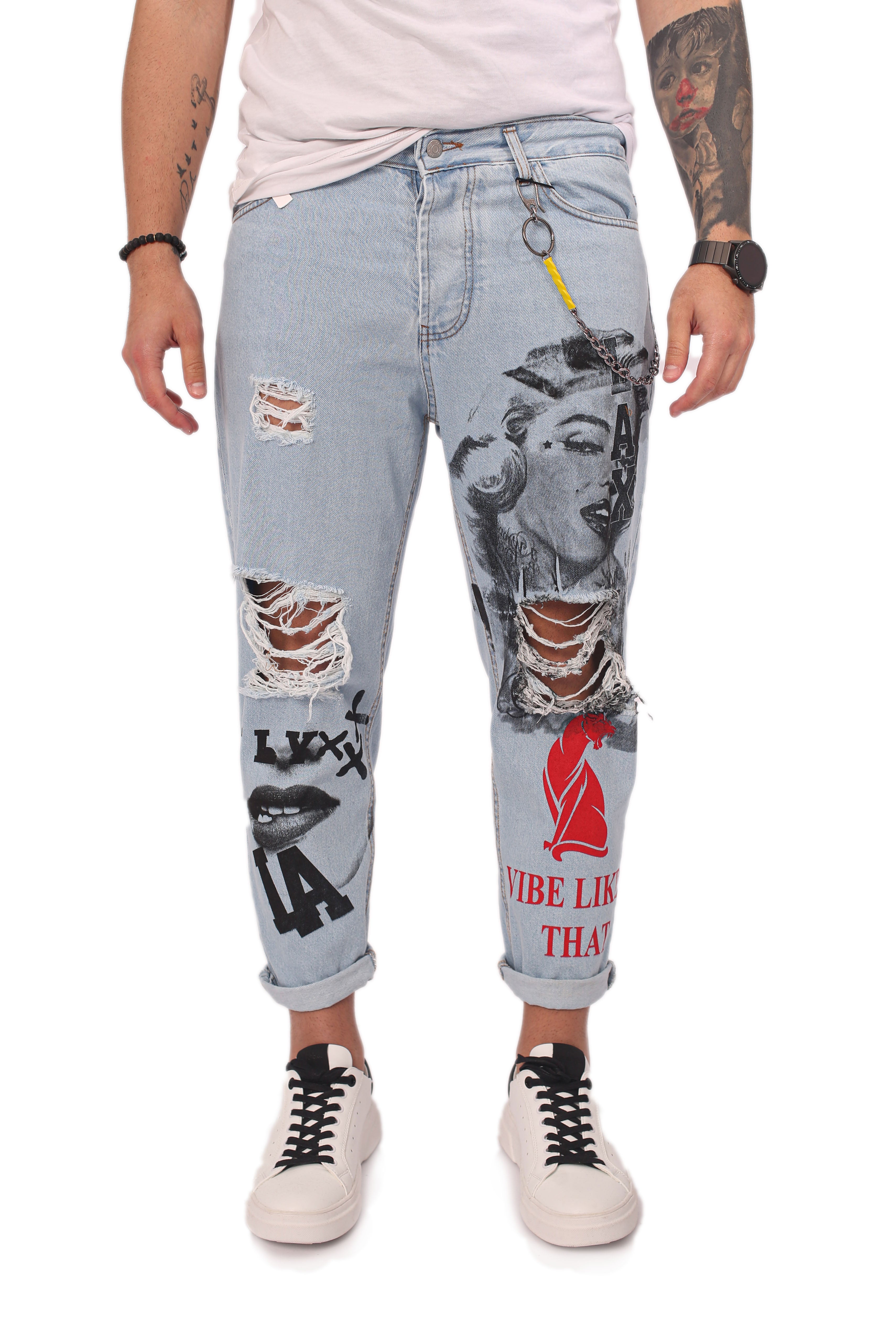 Jeans Uomo Maryland Con Stampe E Strappi Art. Js156 – 92 Fashion Shop