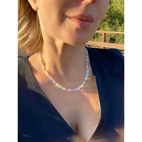 Ethiopian opal and solid gold necklace