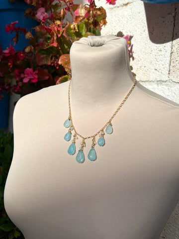 Aquamarine leaves necklace