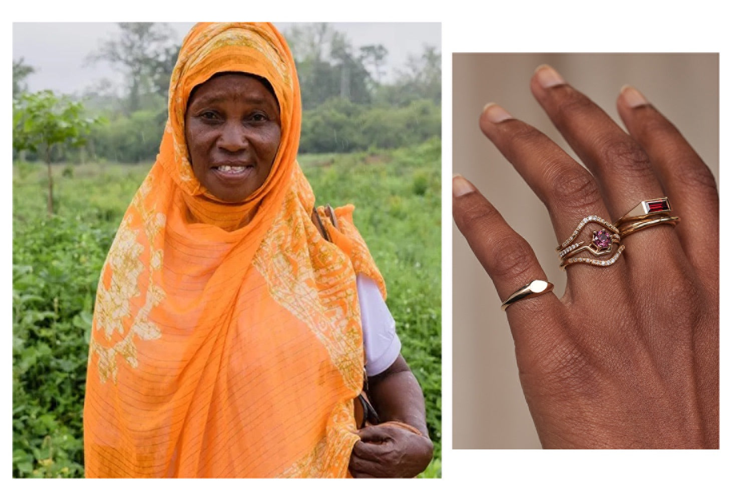 ONE OF A KIND HEXAGON CUT GARNET NESTLED RING NO. 7 - Garnet mined by Moyo Gems Miner Fatuma