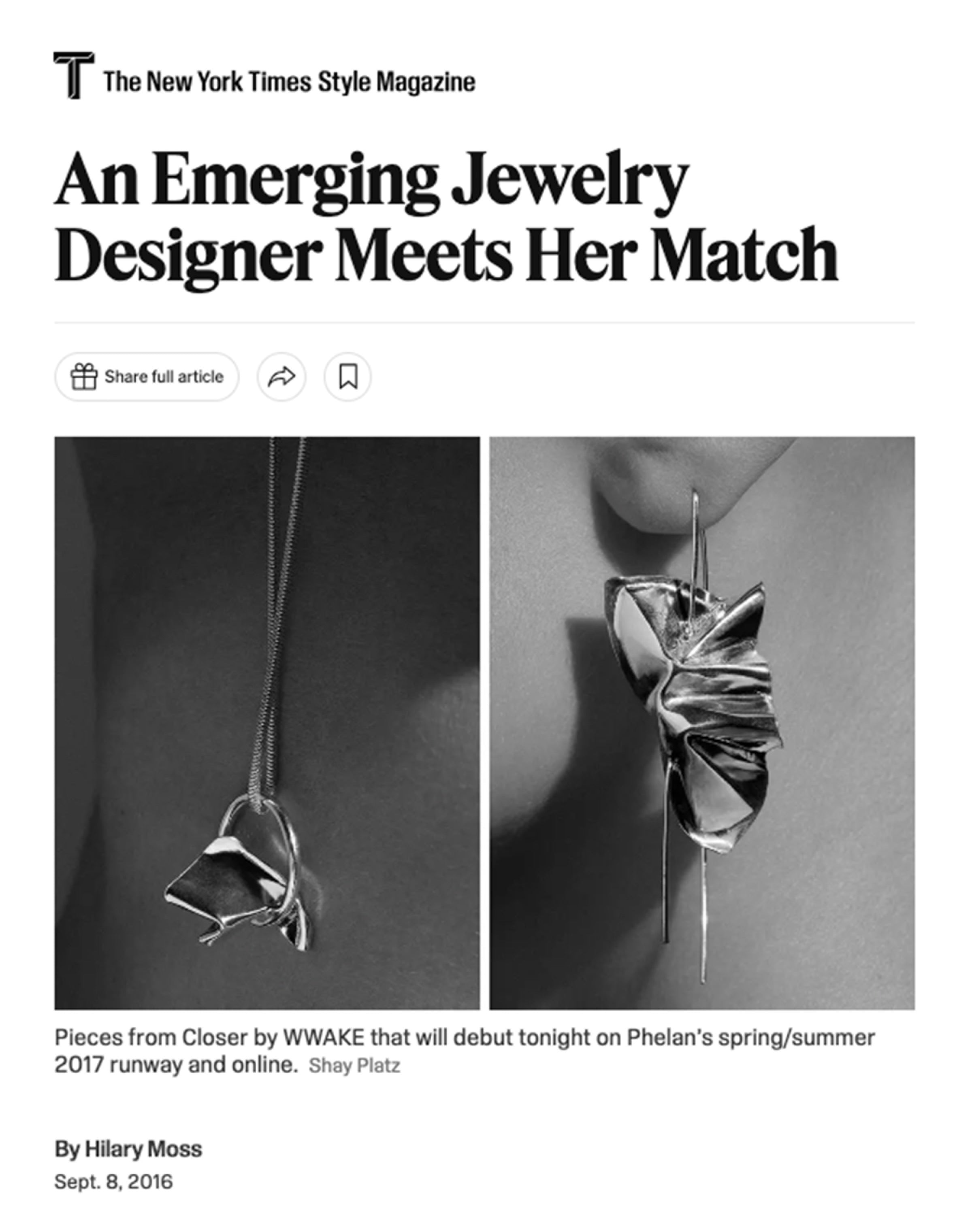 New York Times Style Magazine | An Emerging Jewelry Designer Meets Her Match | Hilary Moss