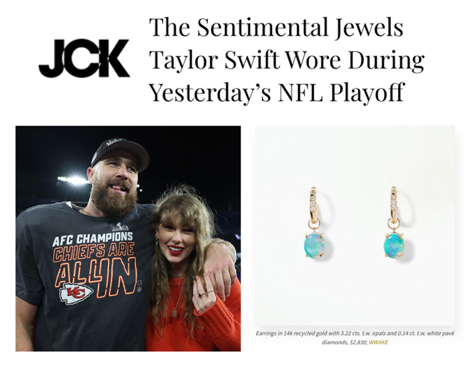 JCK | The Sentimental Jewels Taylor Swift Wore During Yesterday’s NFL Playoff | Annie Davidson Watson
