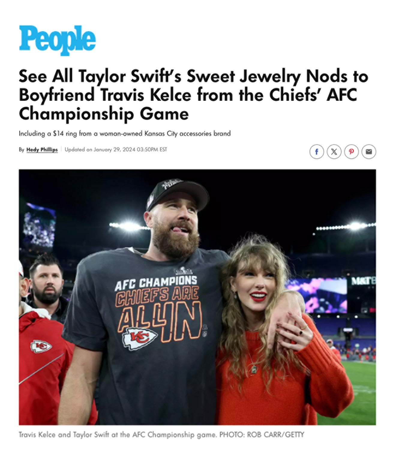 People | See All Taylor Swift's Sweet Jewelry Nods to Boyfriend Travis Kelce from the Chiefs' AFC Championship Game | Hedy Phillips