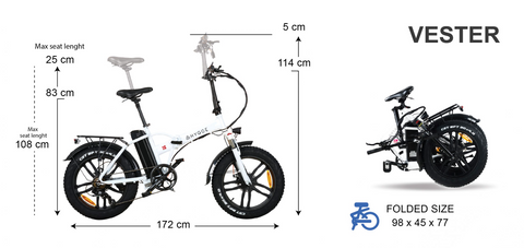 Hygge Vester Elektryczny rower składany 250W Fat Tire | Pedał i łańcuch