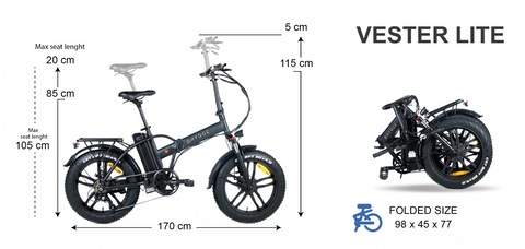 Hygge Vester Lite Elektryczny rower składany 250W Fat Tire | Pedał i łańcuch