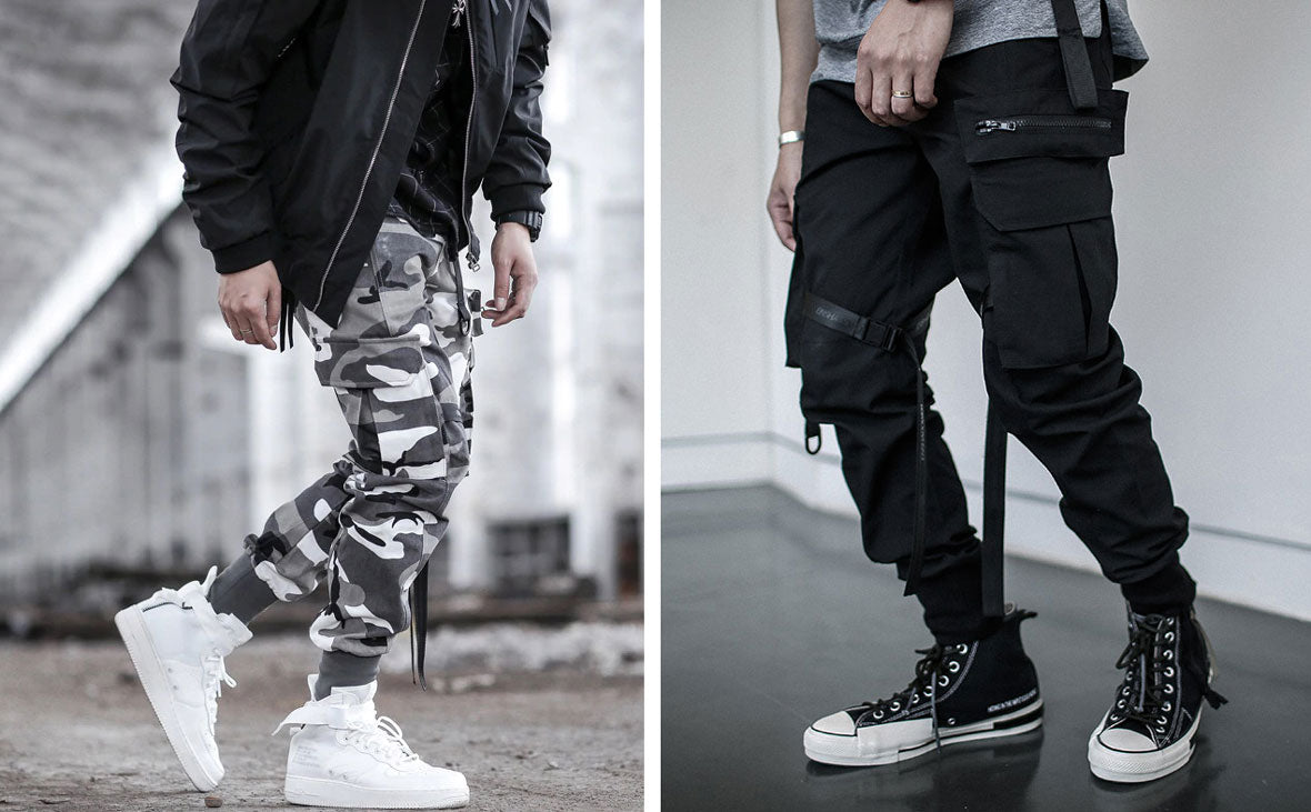 streetwear cargo pants camo and black