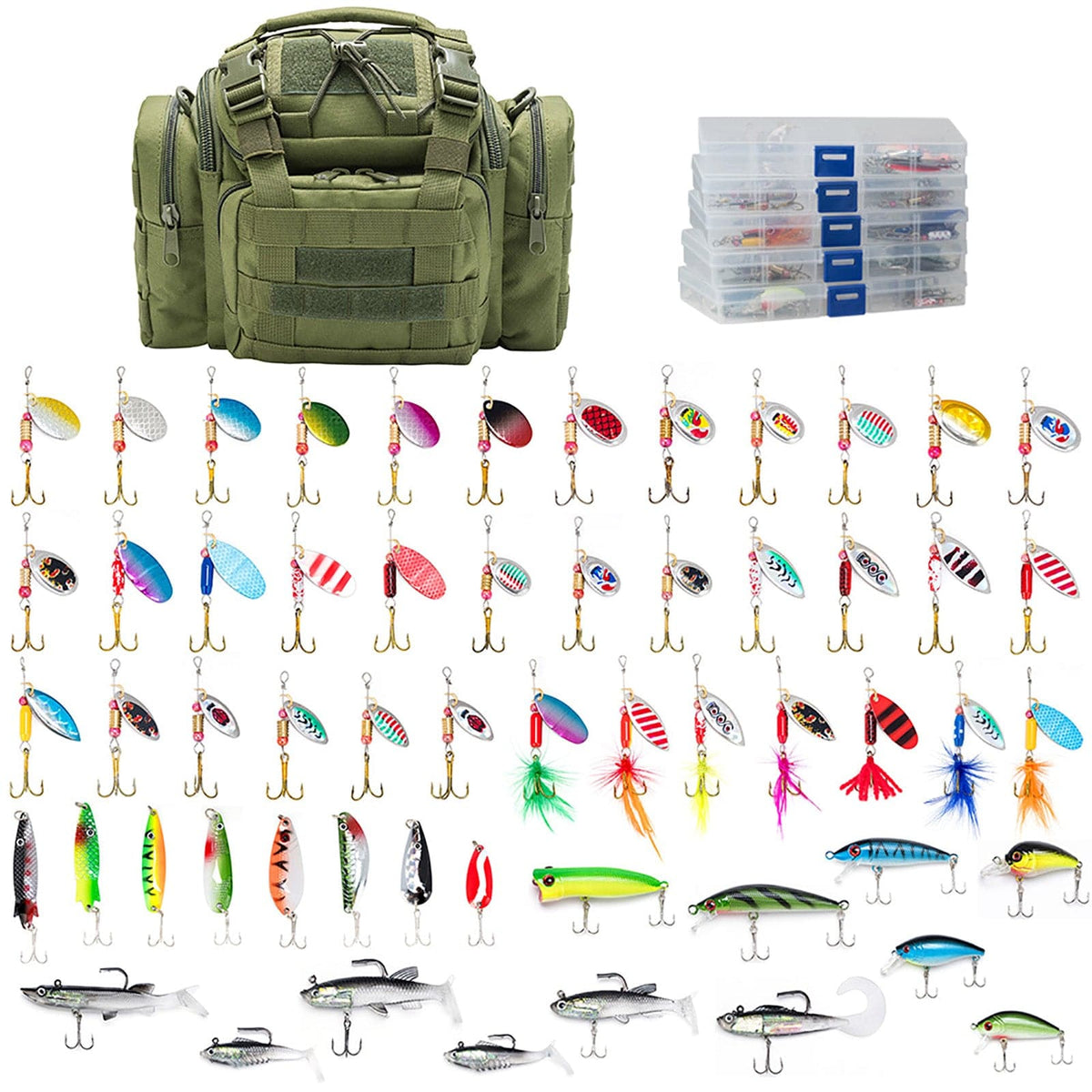 2024 Happy New Year: Fishing Tackle Bag with 5 Boxes & 60 Huge Lures – Dr.Fish  Tackles
