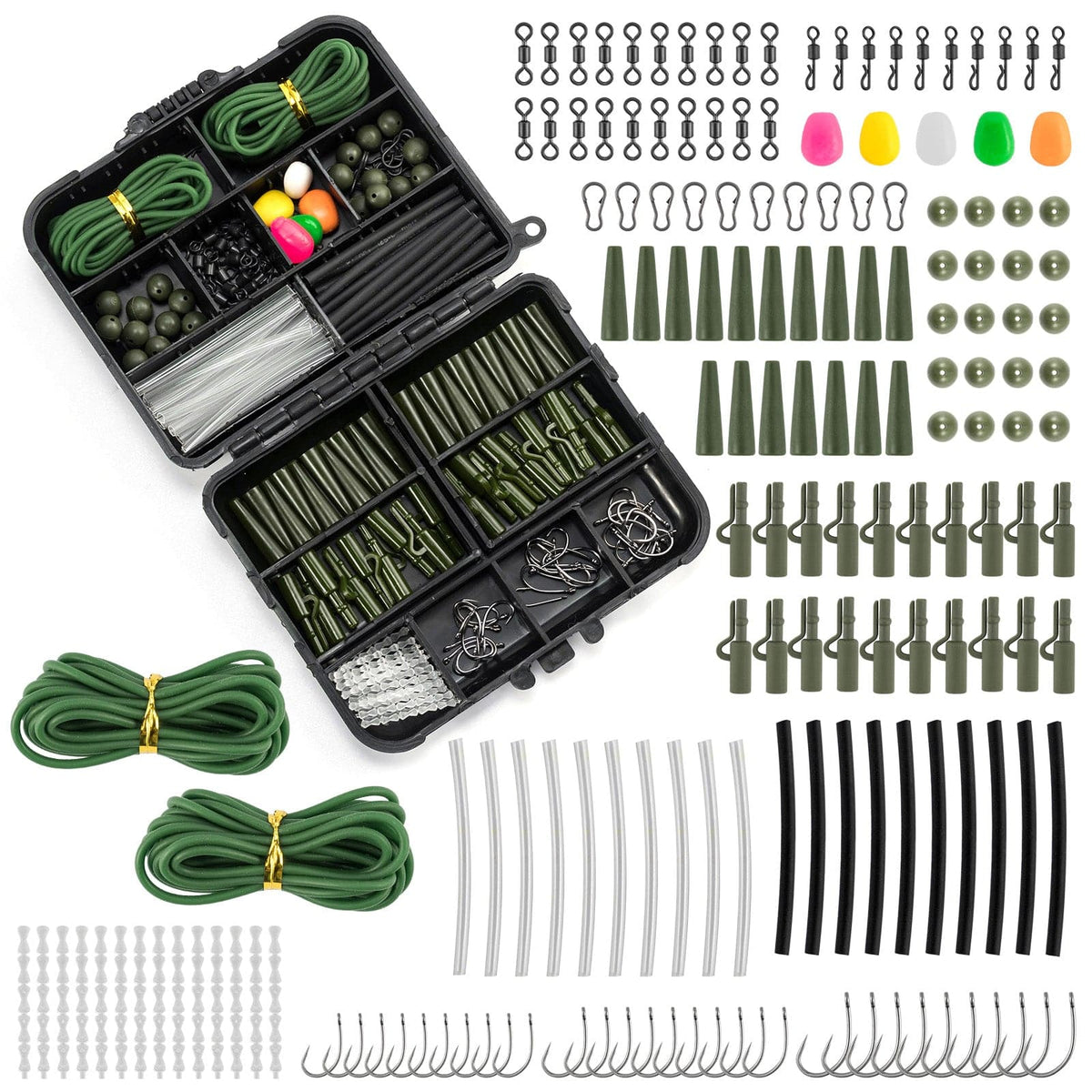 262pcs Fishing Accessories Kit with Tackle Box Swivels Snaps Hooks