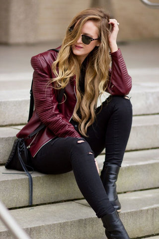 maroon leather jacket