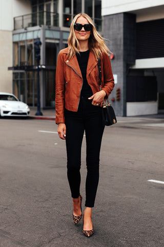 tan leather jacket women
