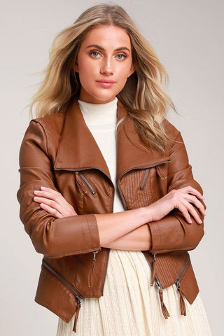 Draped-Front Leather Jacket