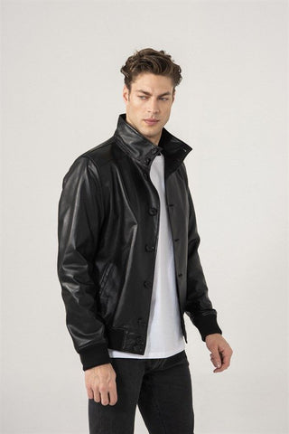 High Collar Leather Jacket