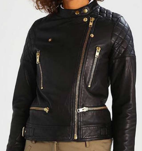 Gold Zipper Leather Jacket