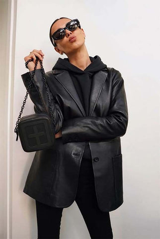 black leather blazer womens