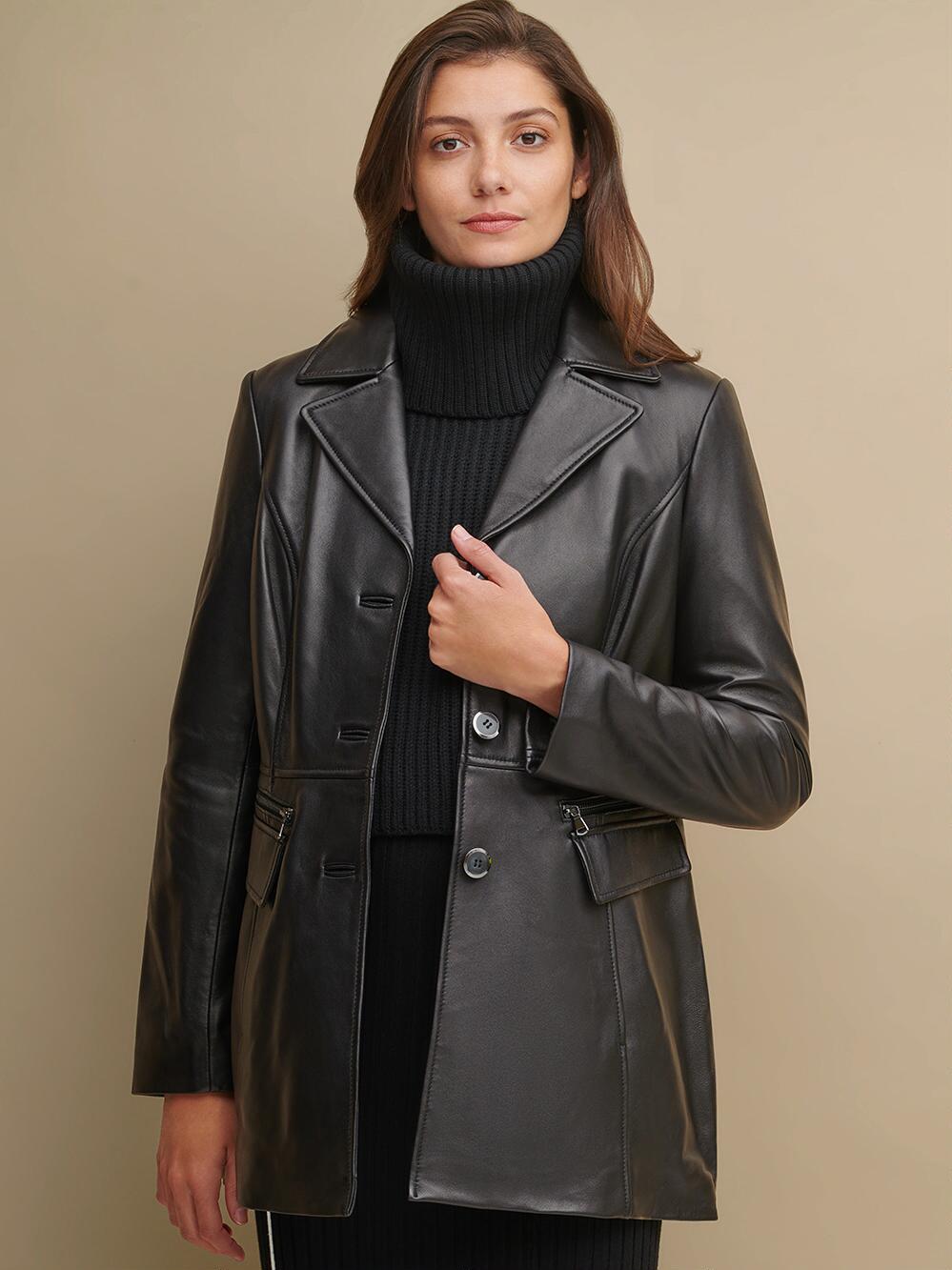 Long black leather jacket