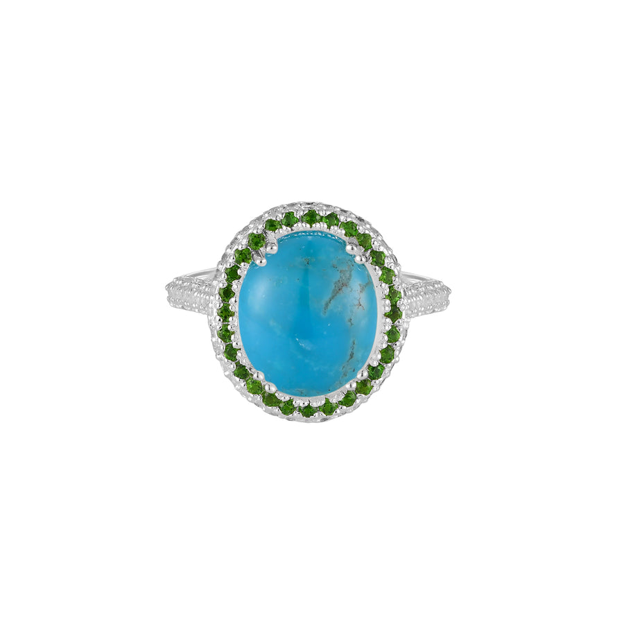 Natural Turquoise Halo Ring 925 Silver