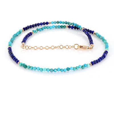 Natural Turquoise and Lapis Necklace 925 Silver