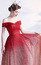 Load image into Gallery viewer, Beautiful A-line Red Evening Dress Off Shoulder Tulle Long Formal Dress LFNC0338
