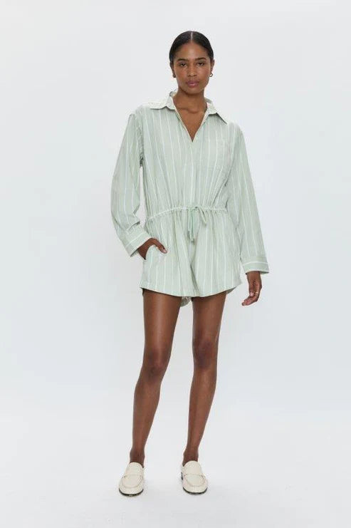 Pistola - Amelie Long Sleeve Romper - Pistachio Stripe