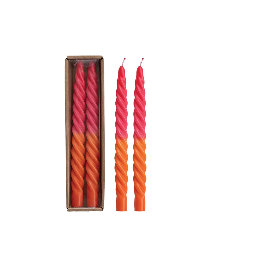 Unscented Twisted Taper Candles in Box, Fuchsia & Orange, Set of 2