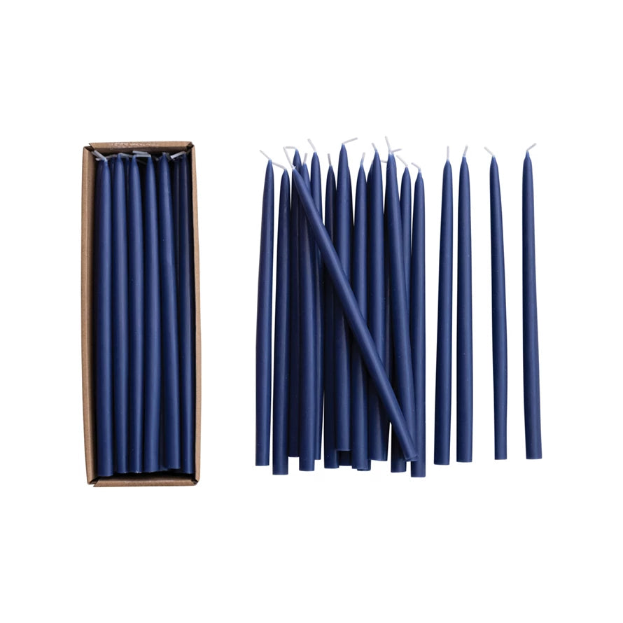 Unscented Thin Taper Candles in Box, Navy, Set of 24