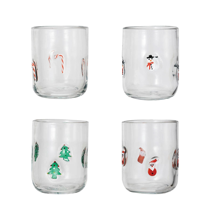 16 oz. Drinking Glass w/ Embedded Holiday Icon Pattern