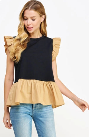 Poplin Contrast Knit Top - Black Sheep Boutique