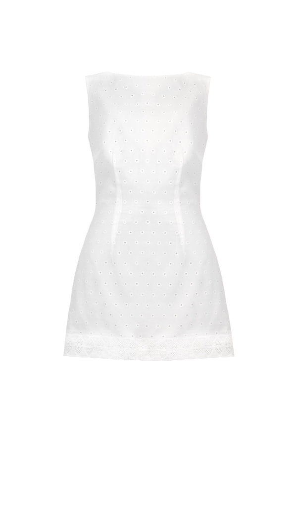 Van Der Kooij Lotte Broderie Mini Dress White | Showroom-X