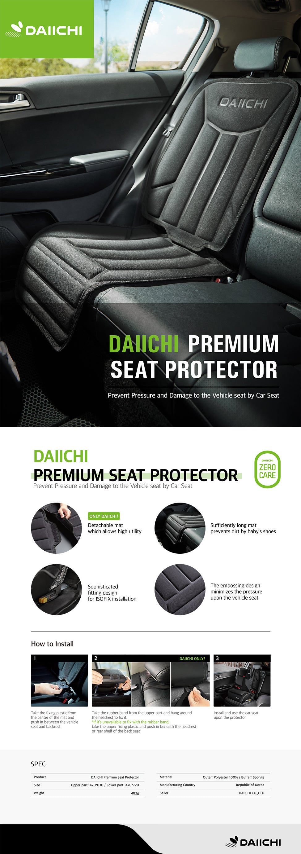 daiichi premium car seat protector mat