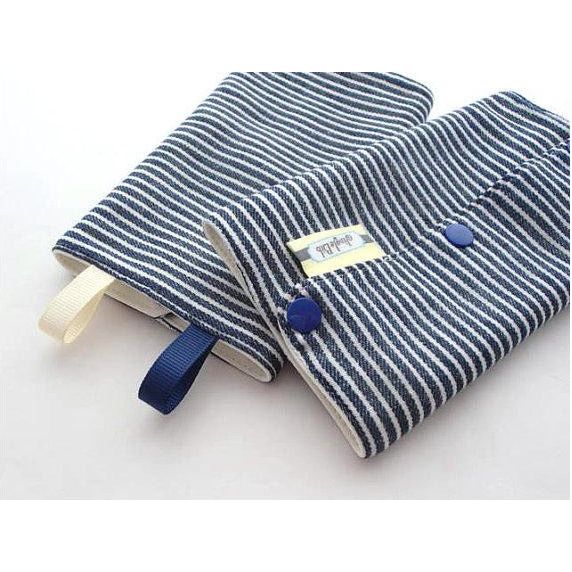 Jingle Drool Pad - Navy Blue Hickory Stripe | Little Baby.