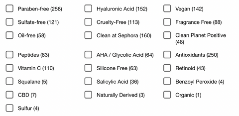 Sephora skincare browser offers only one organic option