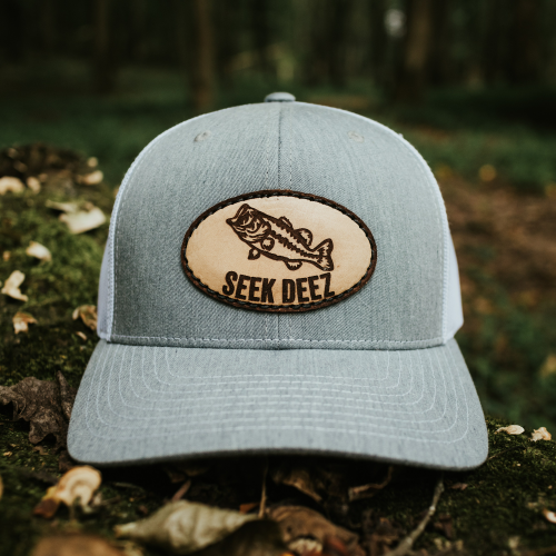 Leather Patch Trucker Style Hat - Fish Stamp Navy/White / Natural / Fish