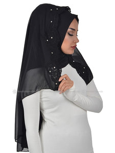 AYSE BLACK  Instant Hijab Flowing Chiffon Lace