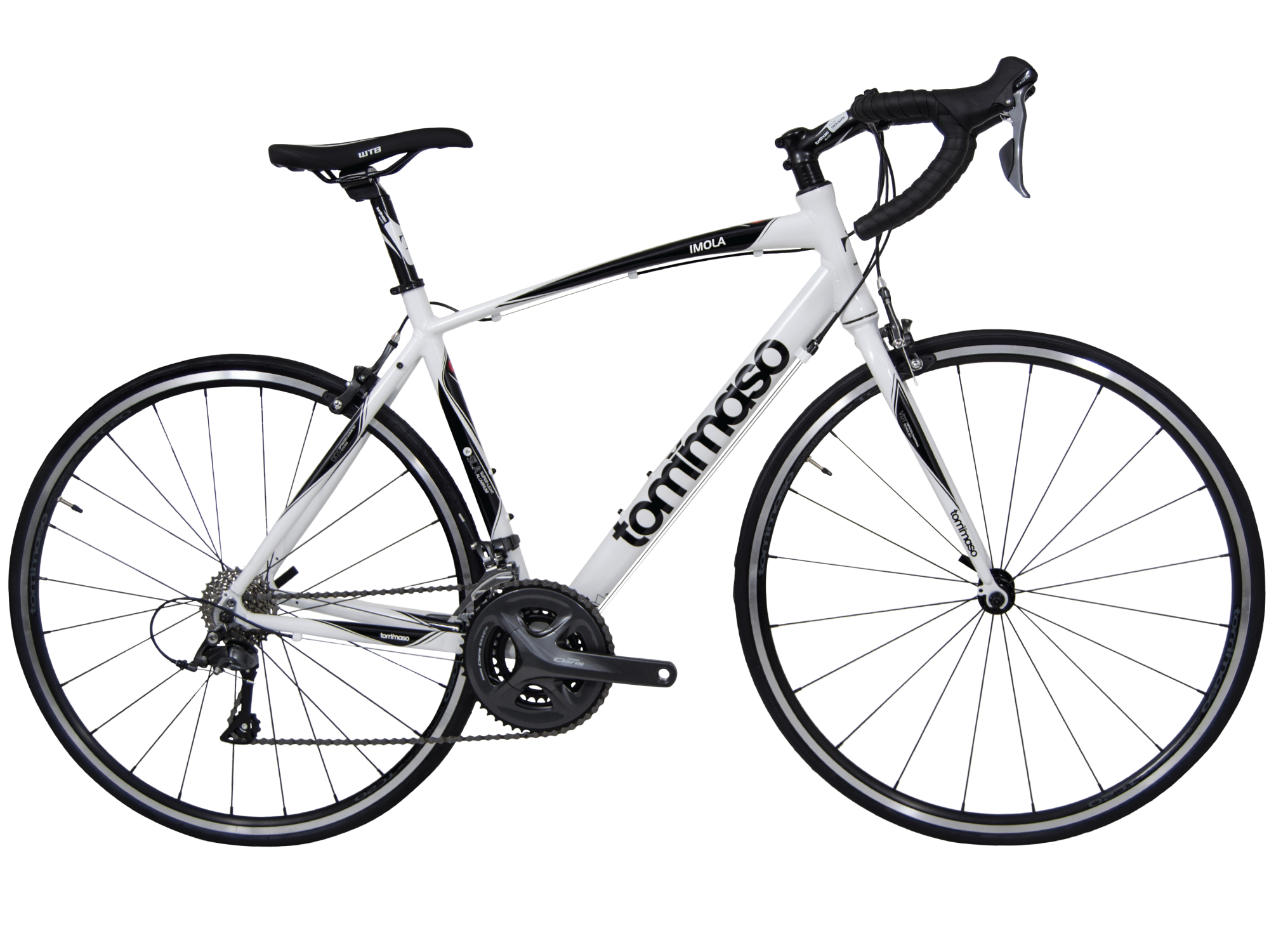 White/black Tommaso Imola with rim brakes and Shimano Claris groupset