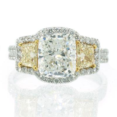 3.07ct Fancy Yellow Cushion Cut Diamond Engagement Ring