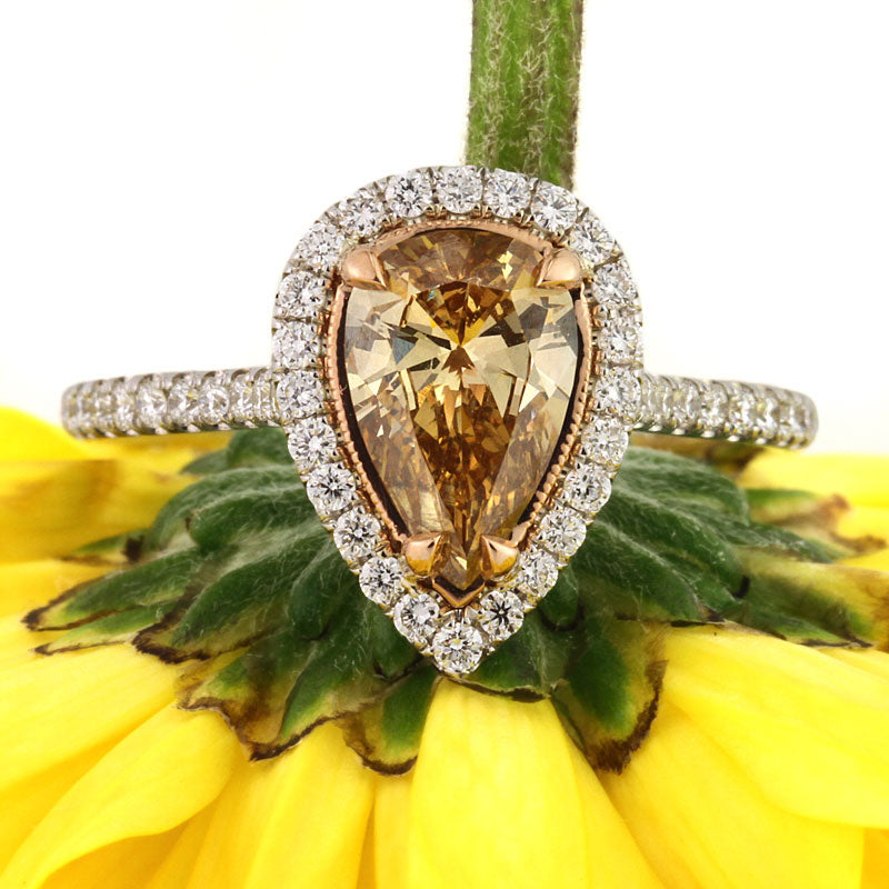 1.52ct Fancy Brown Yellow Pear Shaped Diamond Engagement Ring | Mark Broumand