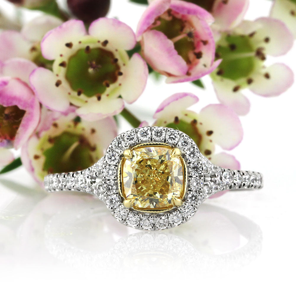1.57ct Fancy Yellow Cushion Cut Diamond Engagement Ring | Mark Broumand