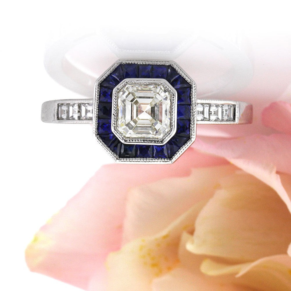 1.80ct Asscher Cut Diamond and Sapphire Engagement Ring | Mark Broumand