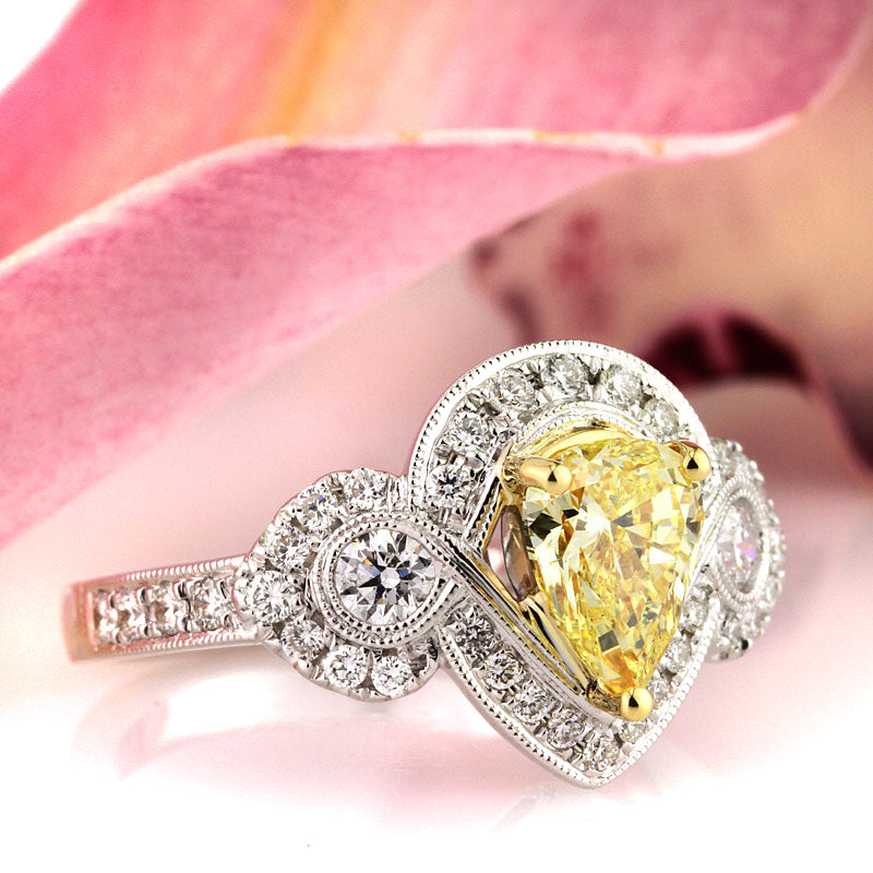 1.81ct Fancy Intense Yellow Pear Shaped Diamond Engagement Ring | Mark Broumand