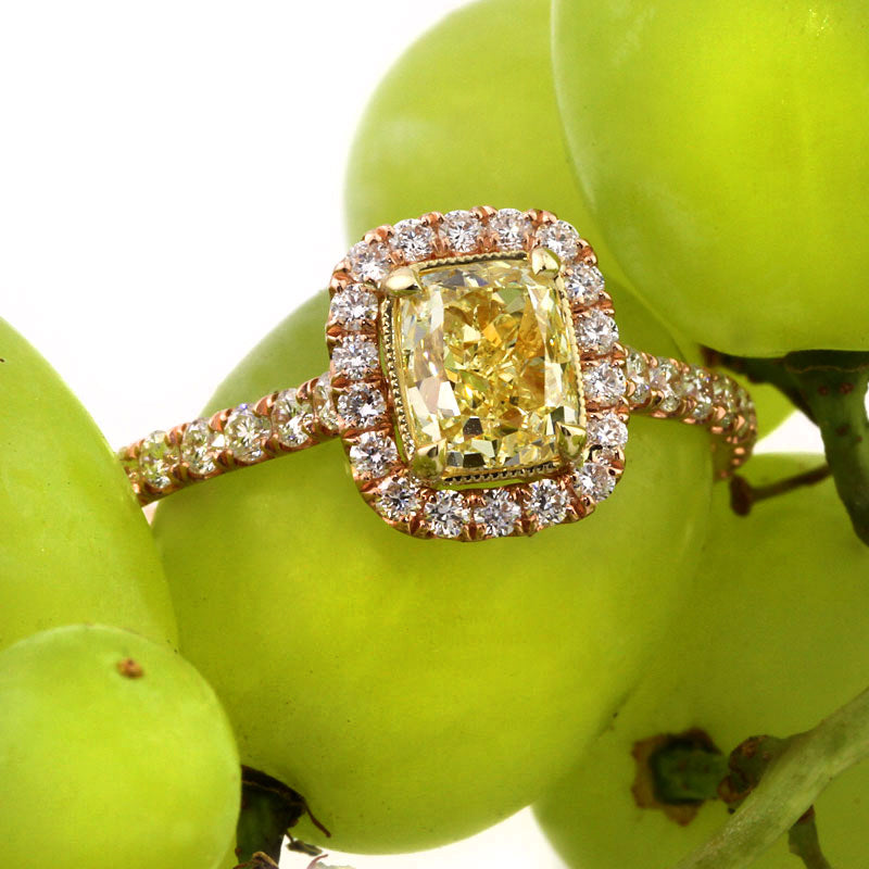 1.88 fancy vivid yellow cushion cut diamond engagement ring | Mark Broumand