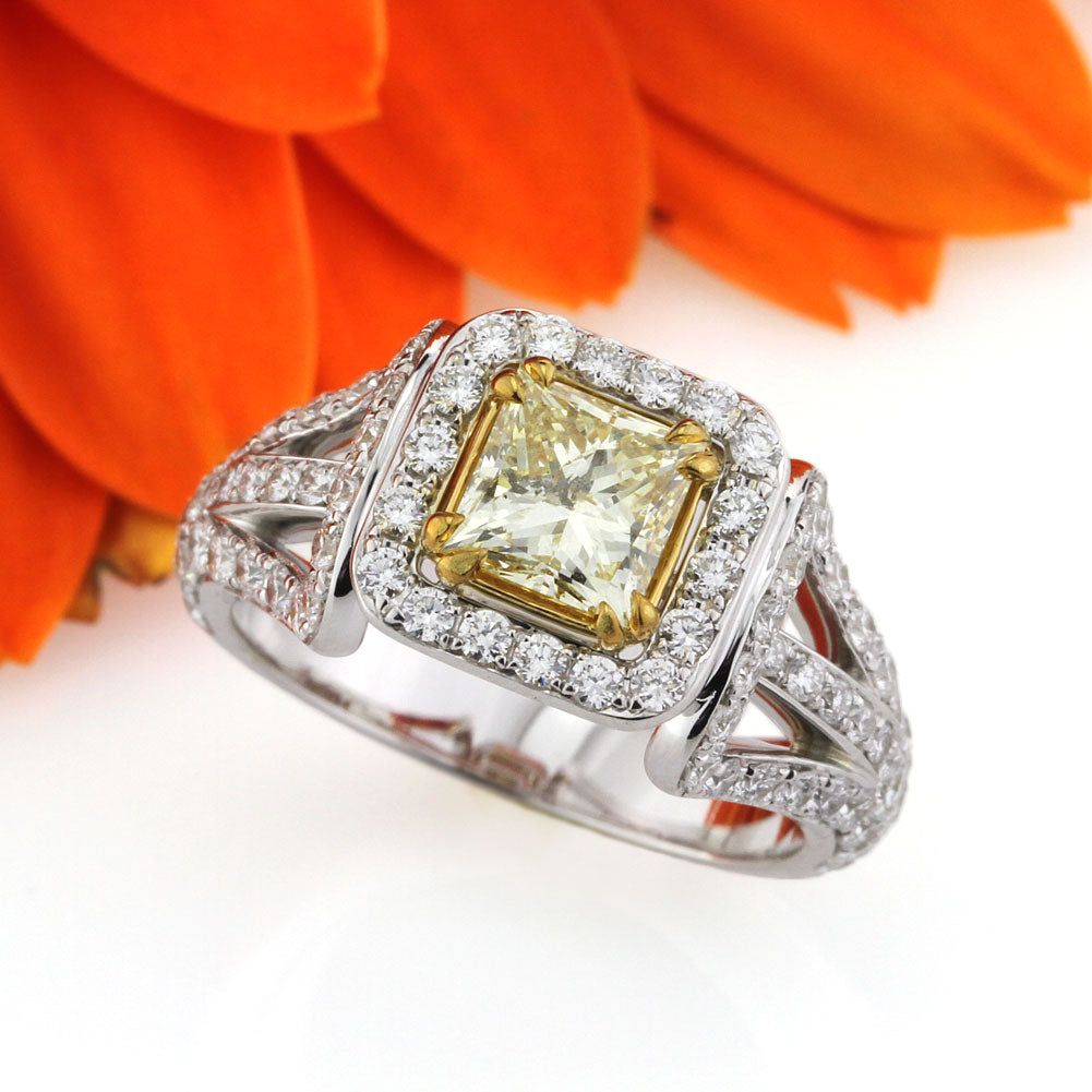 2.12ct Fancy Light Yellow Princess Cut Diamond Engagement Ring | Mark Broumand