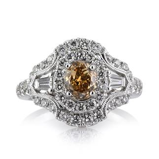 2.23ct Fancy Brownish Yellow Oval Cut Diamond Engagement Ring