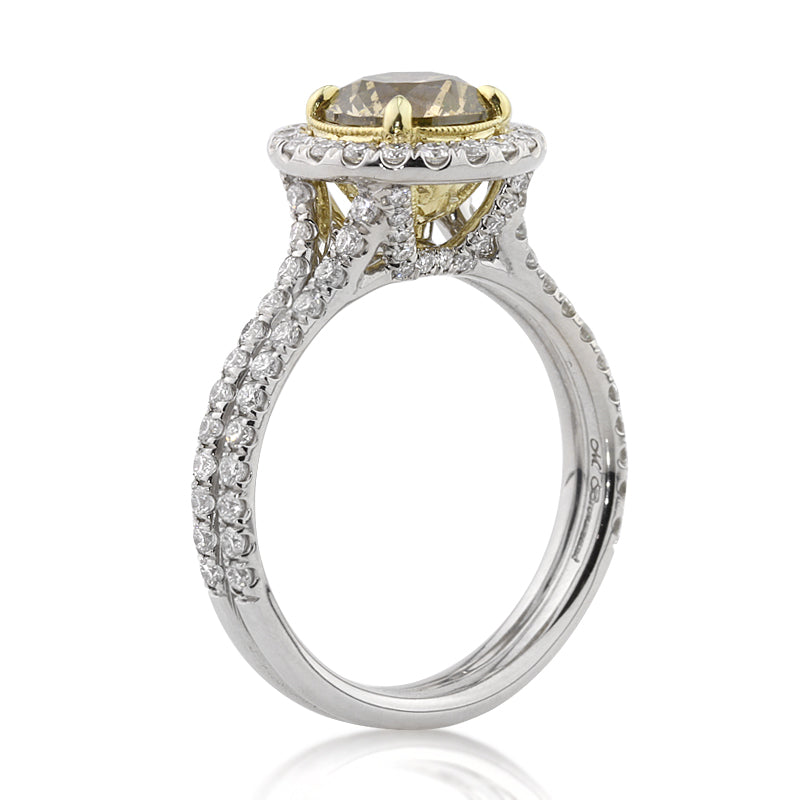 2.49ct Fancy Color Round Brilliant Cut Diamond Engagement Ring Tall Angle | Mark Broumand